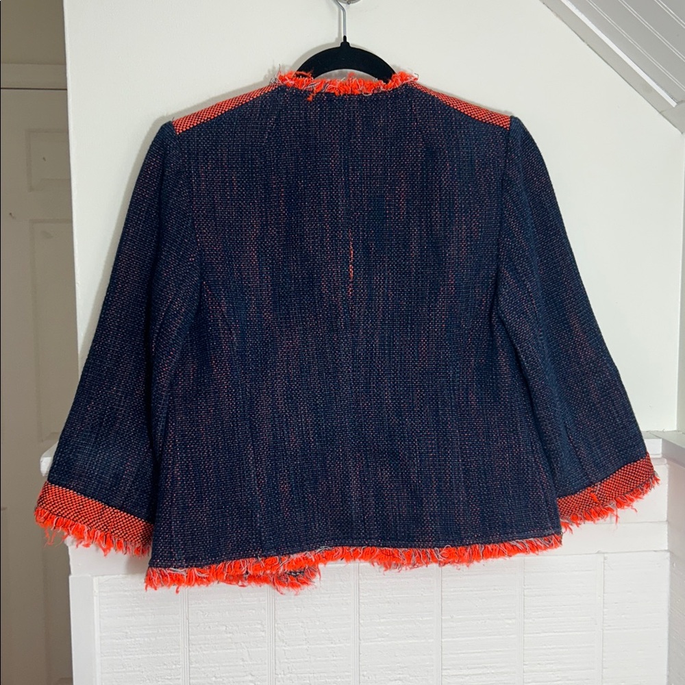 Trina Turk Mitra Pop Tweed Jacket Navy & Orange, silk cotton, fits like small - Picture 6 of 9